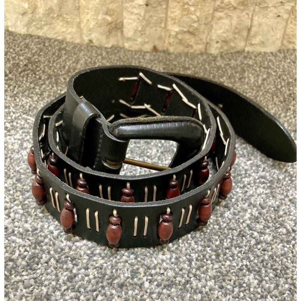 Vtg Clifford & Wills Vtg Leather Belt Beaded Boho Western M/Large?‎ 1.5"